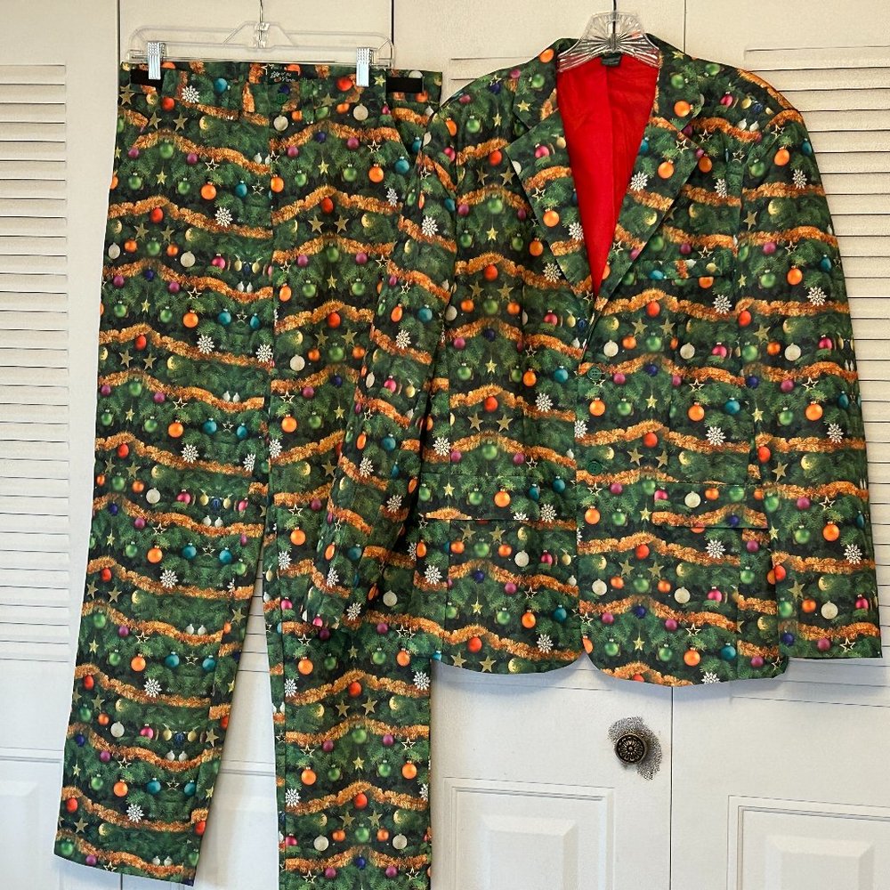Mens LIFE OF THE PARTY Sz M Multi-Color Christmas Tree Jacket and Pants Suit FUN